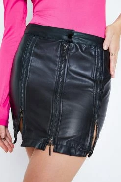 Solado High Waist Zipper Front PU Leather Mini Skirt
