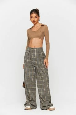 SOLADO High Waist Check Print Ruched Straight Pants -solado Sales Store jpeg ae119a27 d709 4c85 9777 648f0a640cad 1800x1800