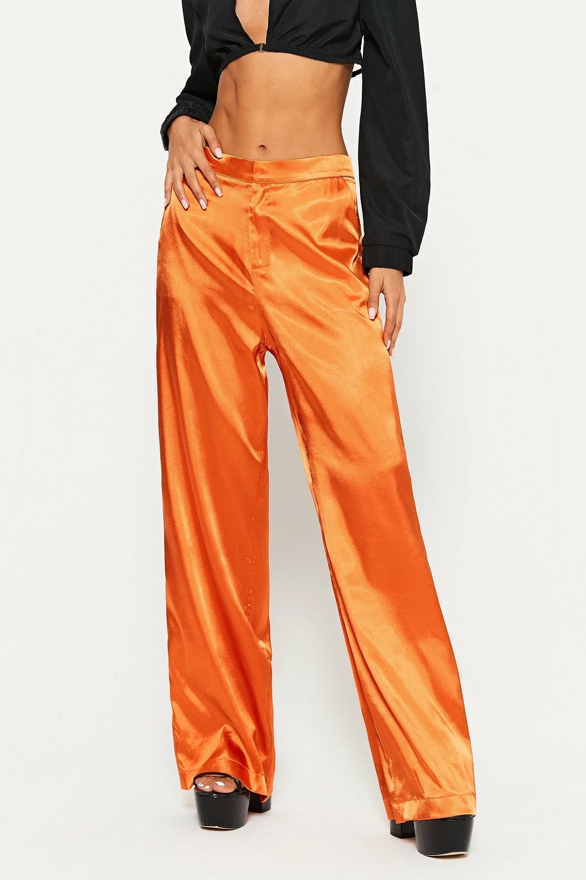 SOLADO High Waist Satin Draped Solid Straight Pants 4 SOLADO High Waist Satin Draped Solid Straight Pants - Image 2