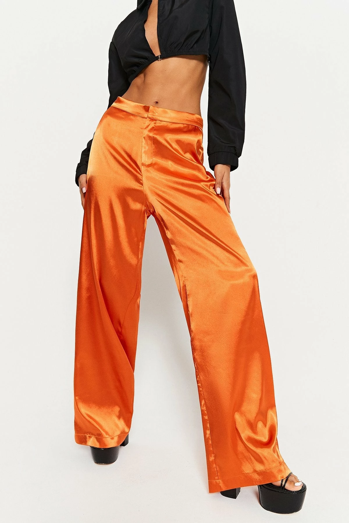 SOLADO High Waist Satin Draped Solid Straight Pants 3 SOLADO High Waist Satin Draped Solid Straight Pants