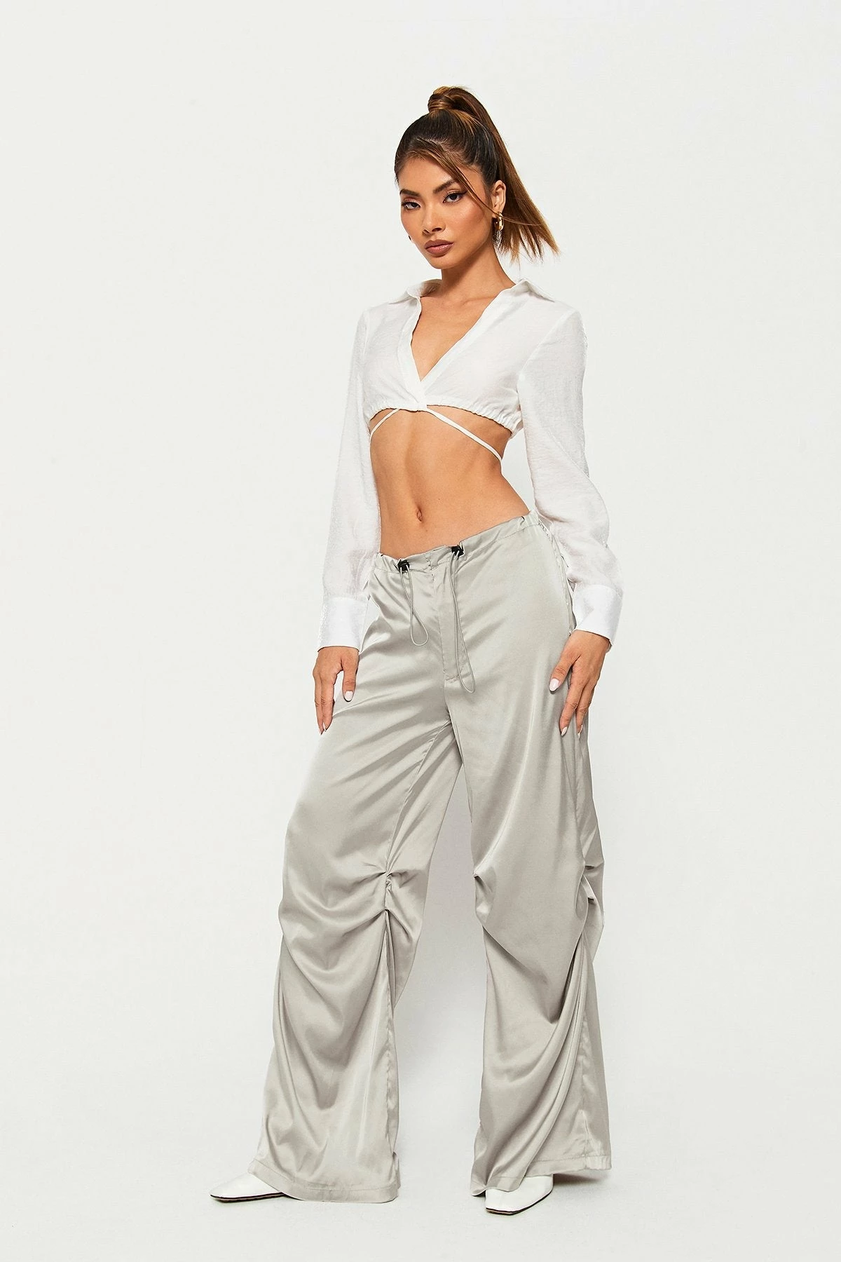 Solado Satin Drawstring Waist Ruched Wide Leg Pants 6 Solado Satin Drawstring Waist Ruched Wide Leg Pants - Image 4