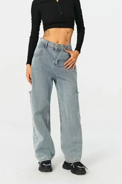 Solado High Waist Cut Out Dual Pocket Straight Leg Jeans