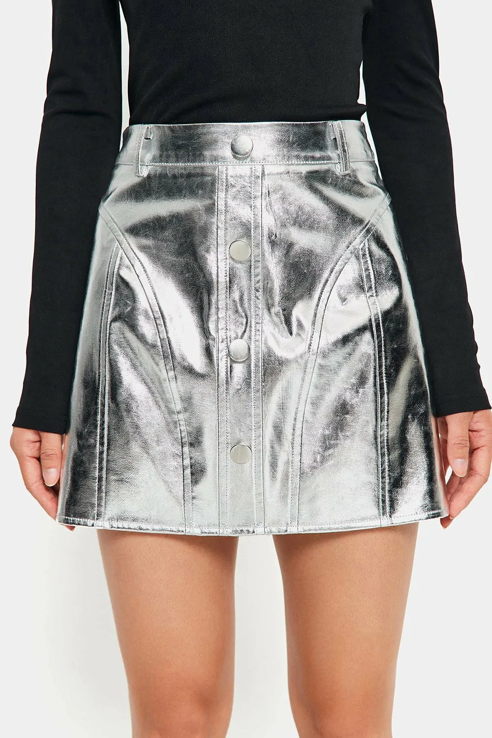 SOLADO High Waist Button Decor PU Leather Mini Skirt 8 SOLADO High Waist Button Decor PU Leather Mini Skirt - Image 6