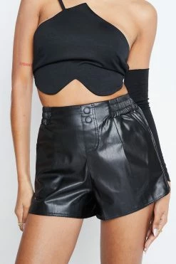 Solado High Waist Button Front PU Leather Shorts