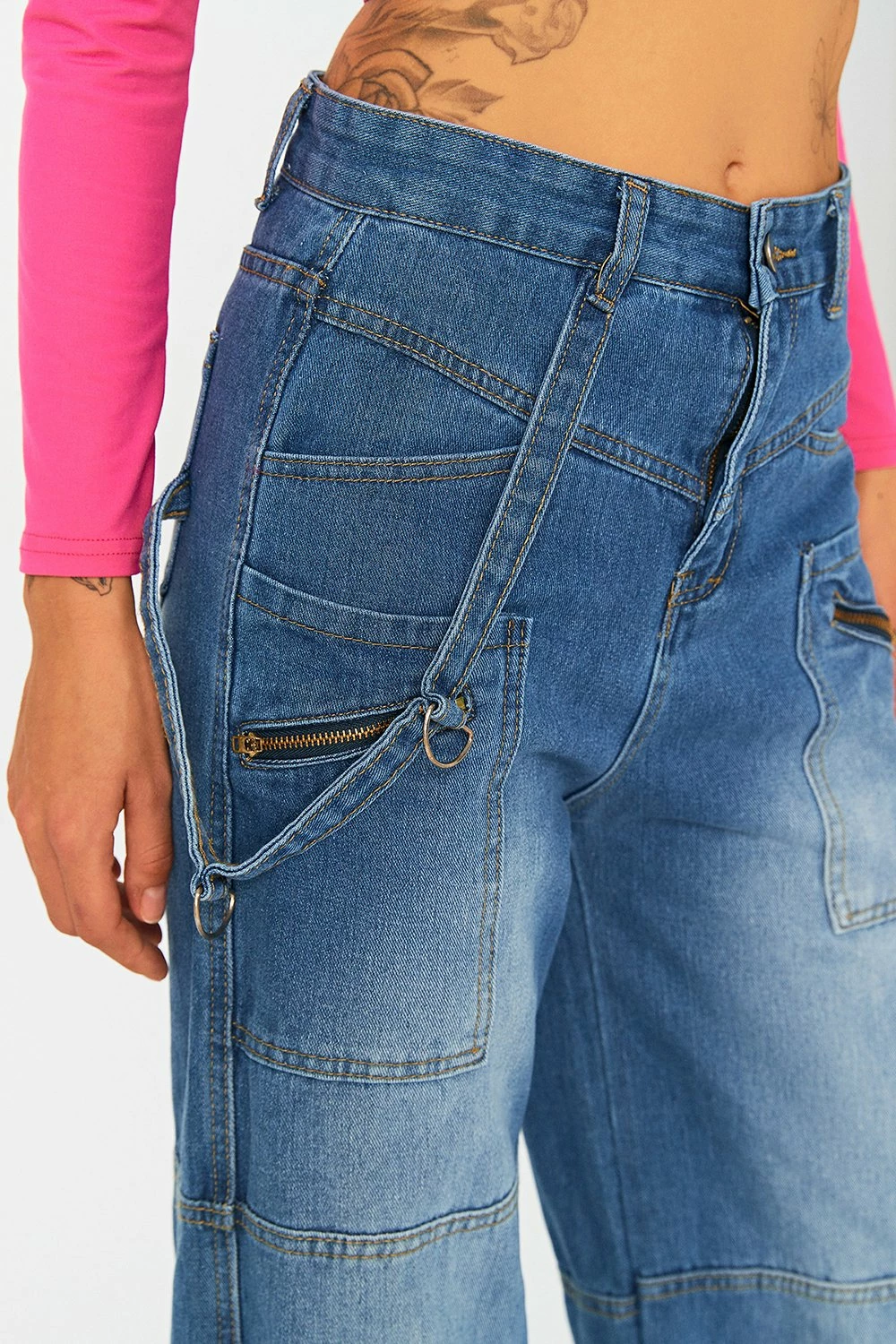 Solado Low Waist Zipper Decor Pocket Patched Straight Pants 7 Solado Low Waist Zipper Decor Pocket Patched Straight Pants - Image 5
