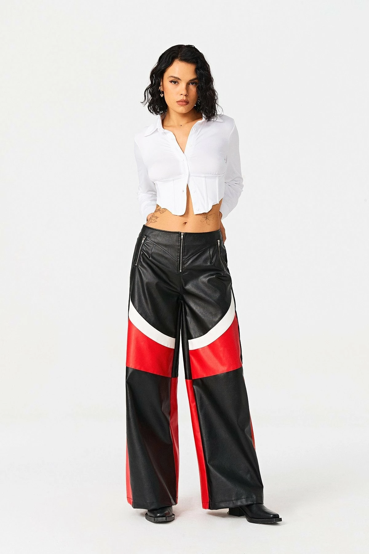 SOLADO Zipper Front Colorblock PU Leather Straight Pants 7 SOLADO Zipper Front Colorblock PU Leather Straight Pants - Image 5
