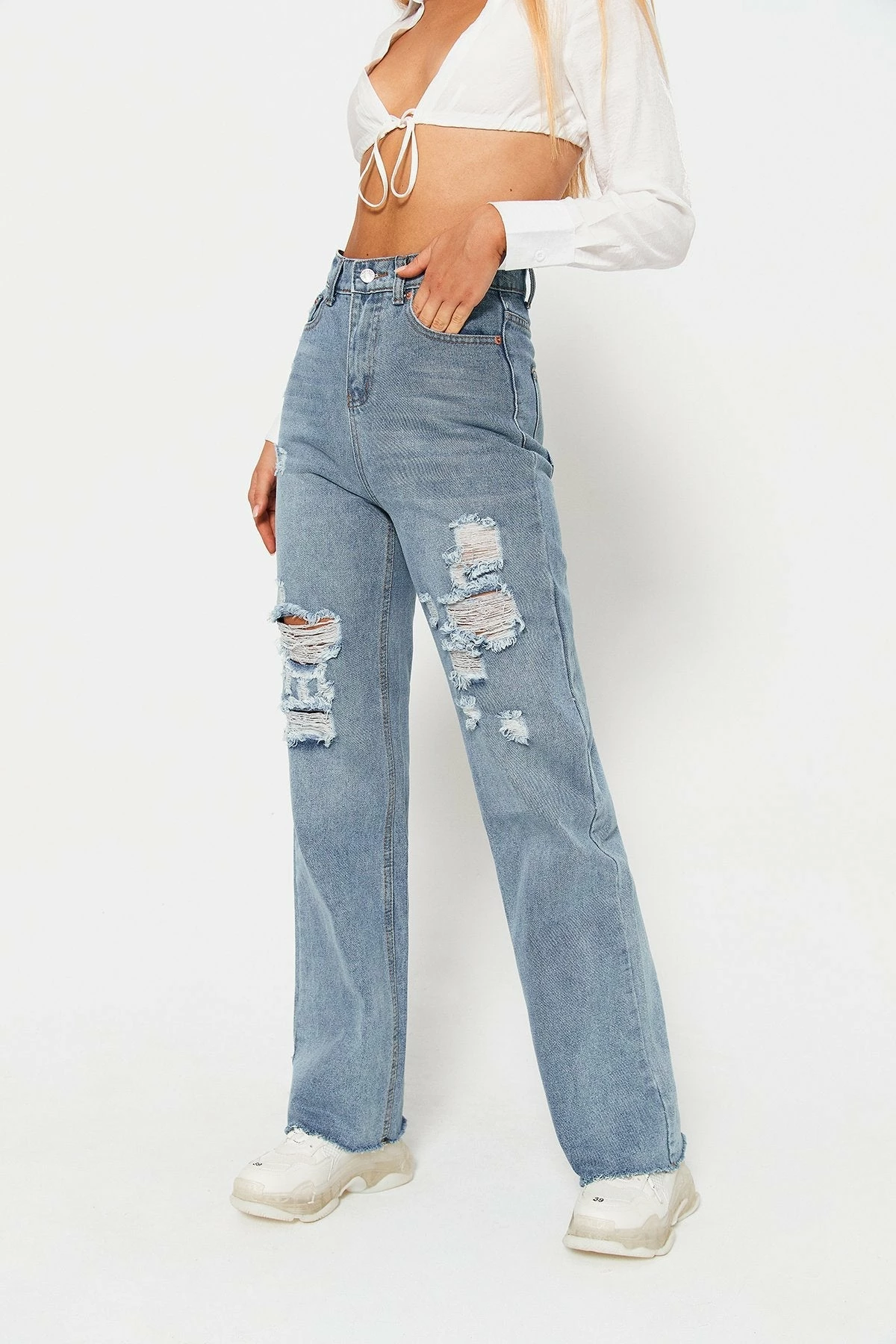 Solado High Waist Dual Pocket Raw Hem Ripped Straight Pants 4 Solado High Waist Dual Pocket Raw Hem Ripped Straight Pants - Image 2