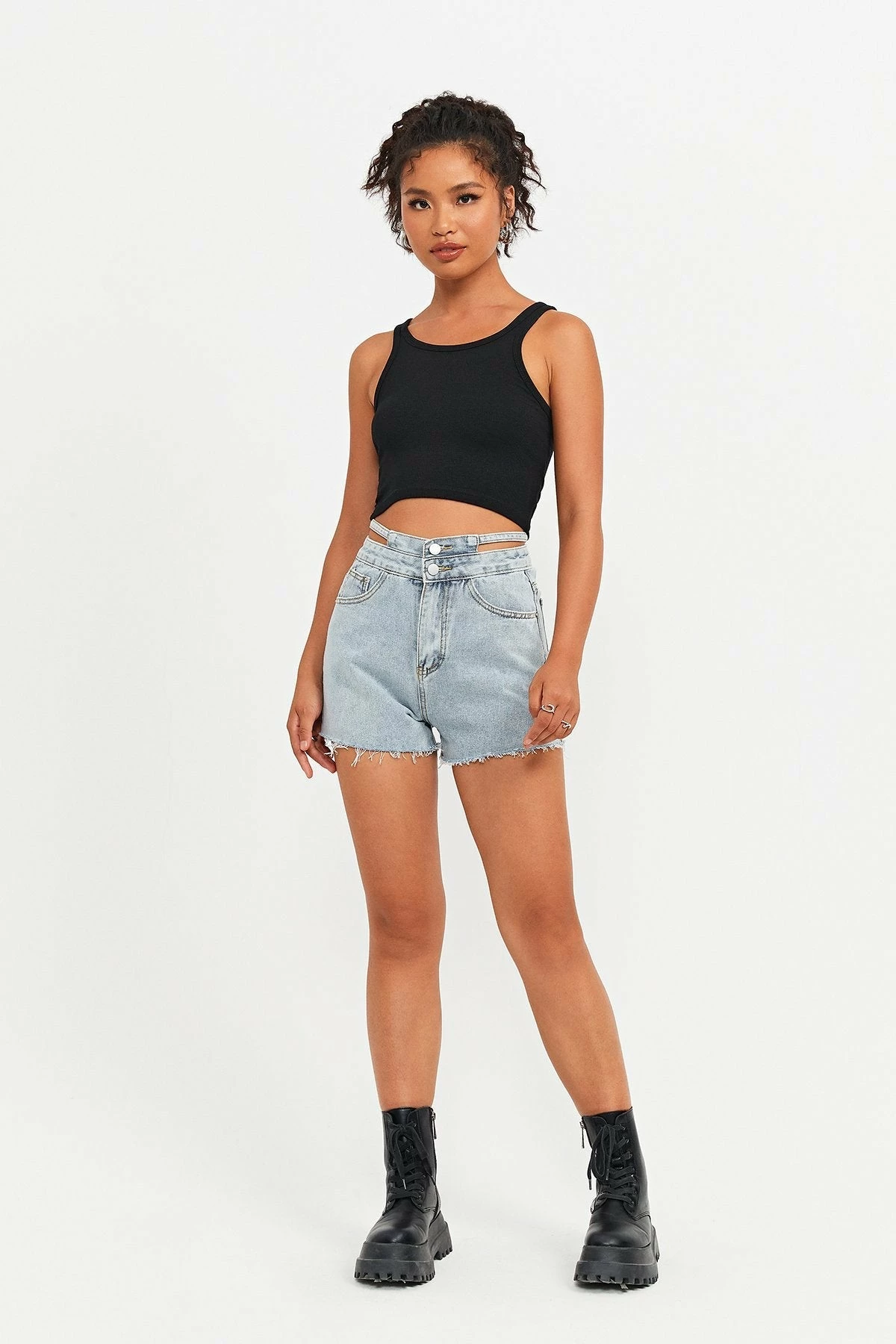 Solado High Waist Cut Out Solid Denim Shorts 7 Solado High Waist Cut Out Solid Denim Shorts - Image 5