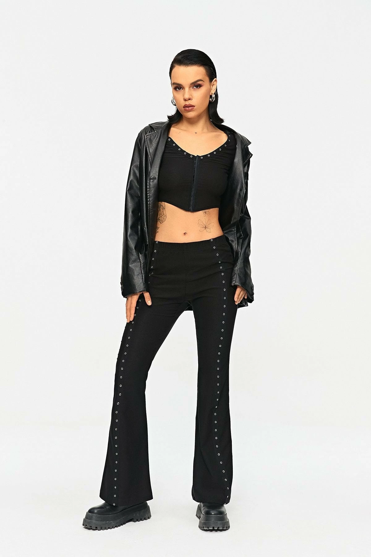 SOLADO Low Waist Clavus Decor Flared Pants 5 SOLADO Low Waist Clavus Decor Flared Pants - Image 3