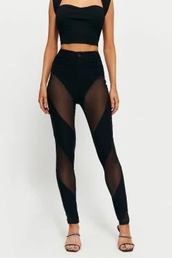 SOLADO High Waist Mesh Splicing Skinny Pants