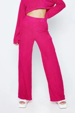 SOLADO High Waist Pocket Patched Fluffy Straight Pants