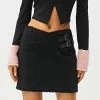 SOLADO Asymmetrical Waist Buckled Detail Teddy Mini Skirt