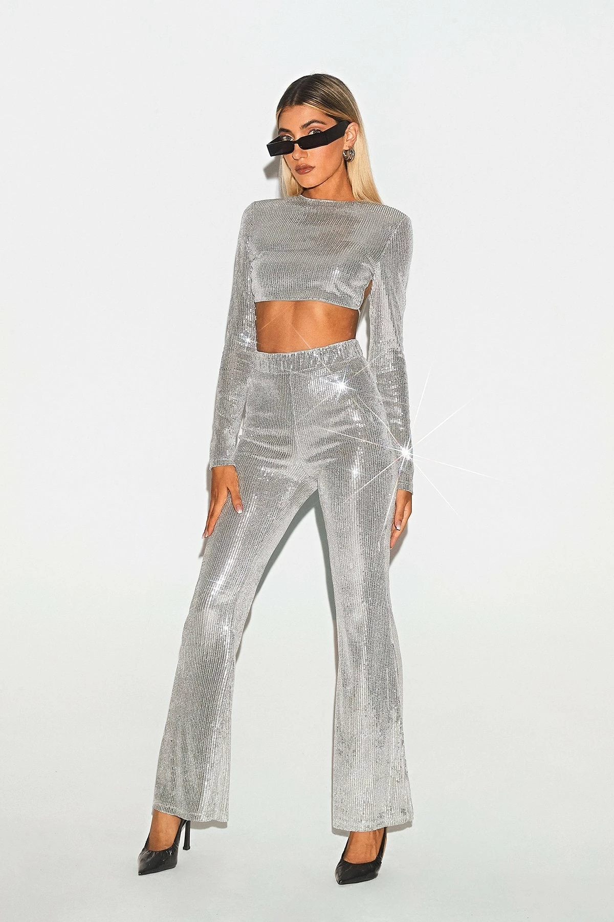 SOLADO High Waist Sequin Solid Flared Pants 5 SOLADO High Waist Sequin Solid Flared Pants - Image 3