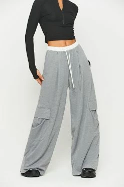 SOLADO Colorblock Drawstring Waist Pocket Patched Wide Leg Pants