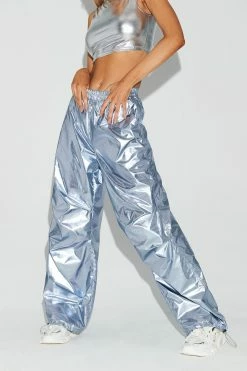 SOLADO Drawstring Hem Ruched Detail Sheen Cargo Pants