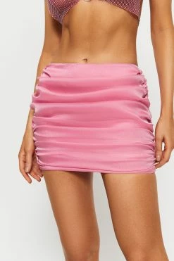 SOLADO Low Waist Ruched Mesh Mini Skirt