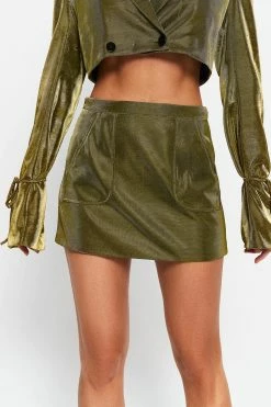 SOLADO High Waist Dual Pocket Sheen Mini Skirt