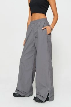 SOLADO Zipper Decor Split Hem Dual Pocket Straight Pants