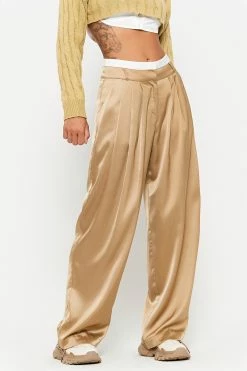 SOLADO Satin Colorblock Ruched Draped Wide Leg Pants