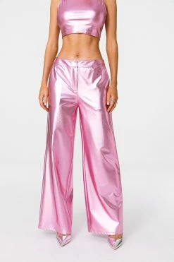 SOLADO Vinyl Low Waist Sheen Wide Leg Pants